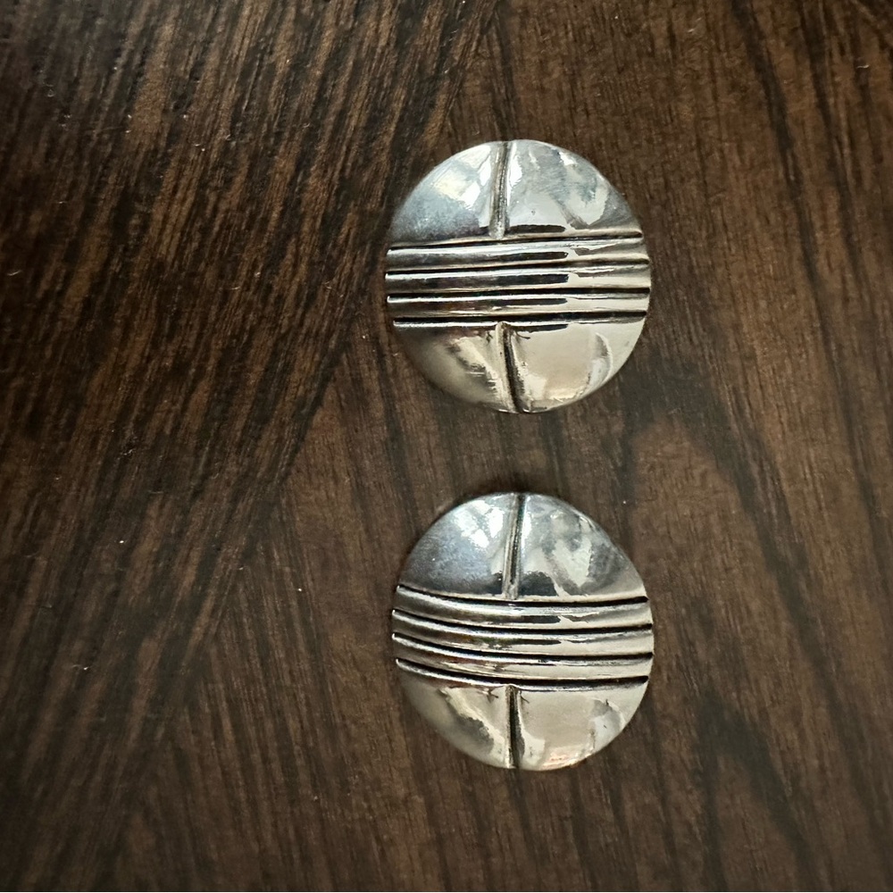 Silver Round Button Earrings